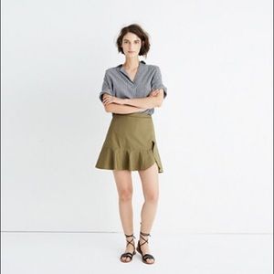 Olive ruffle-wrap mini skirt